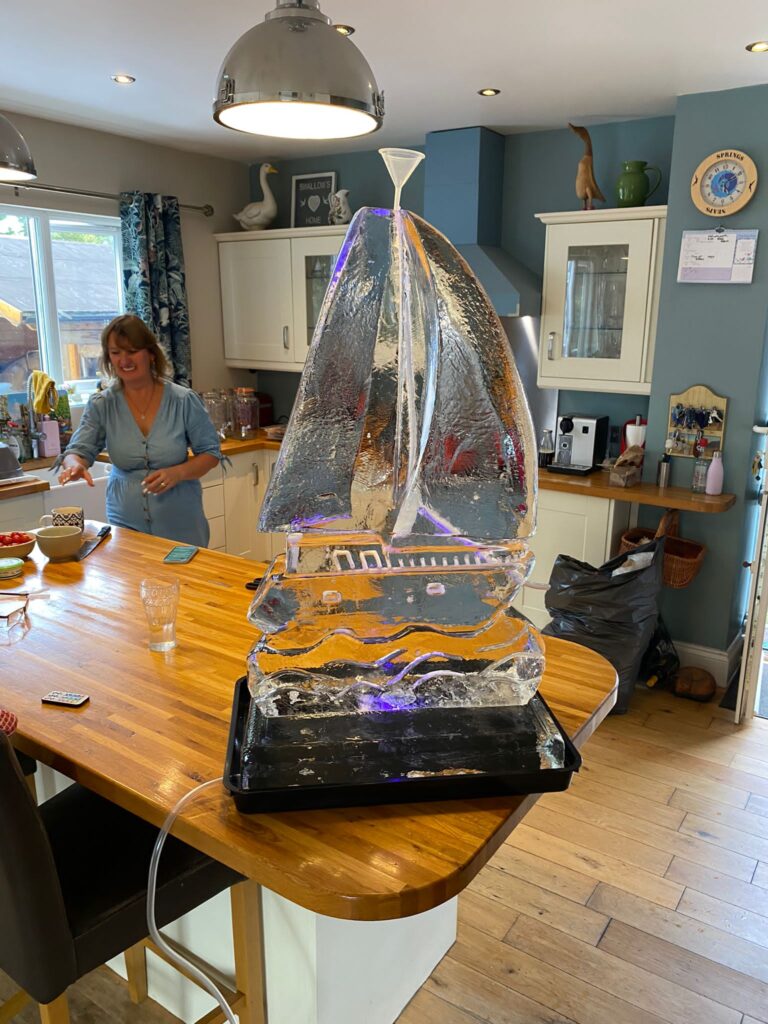 Sailing boat ice sculpture luge