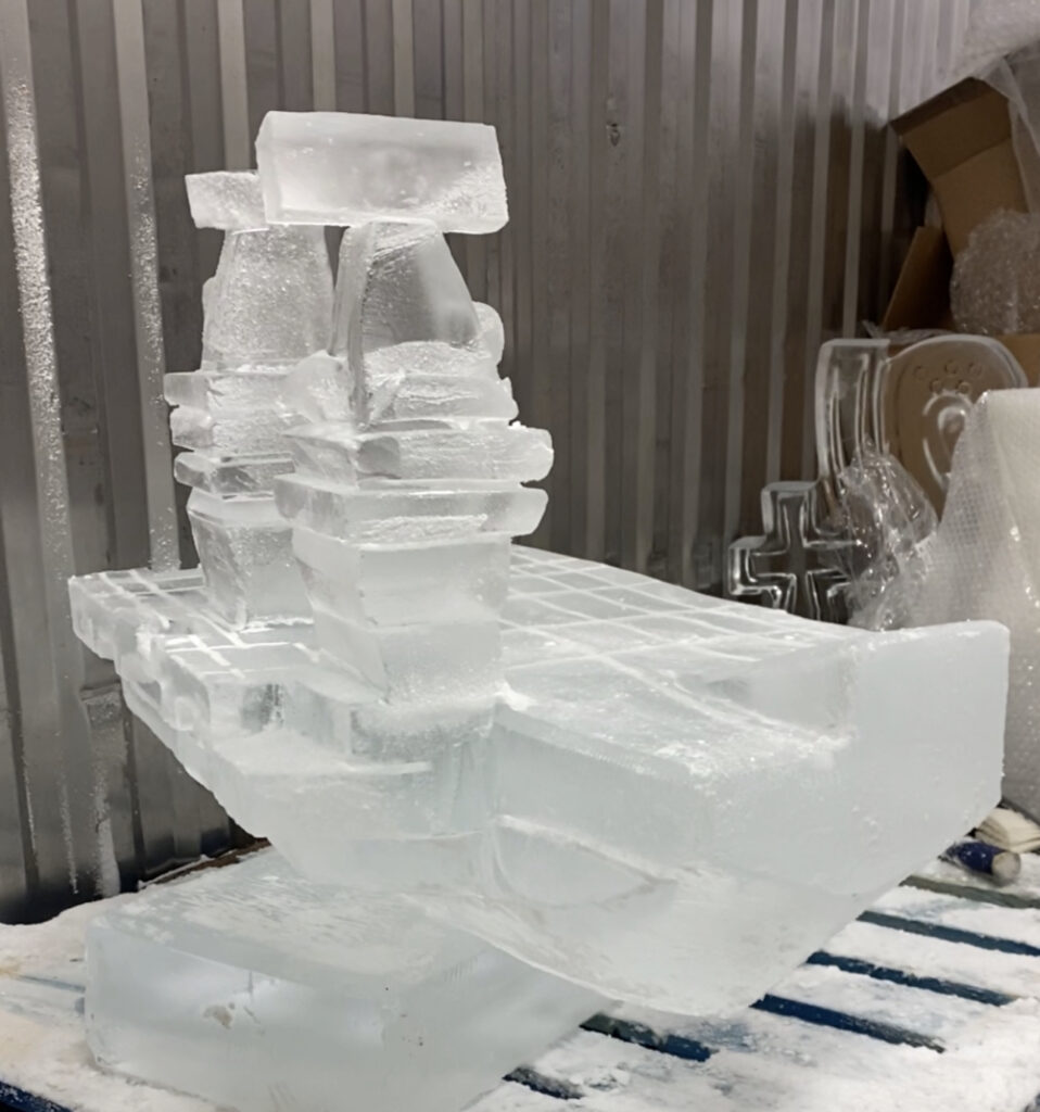 HMS Prince of Wales aircraft carrier ice sculpture luge
