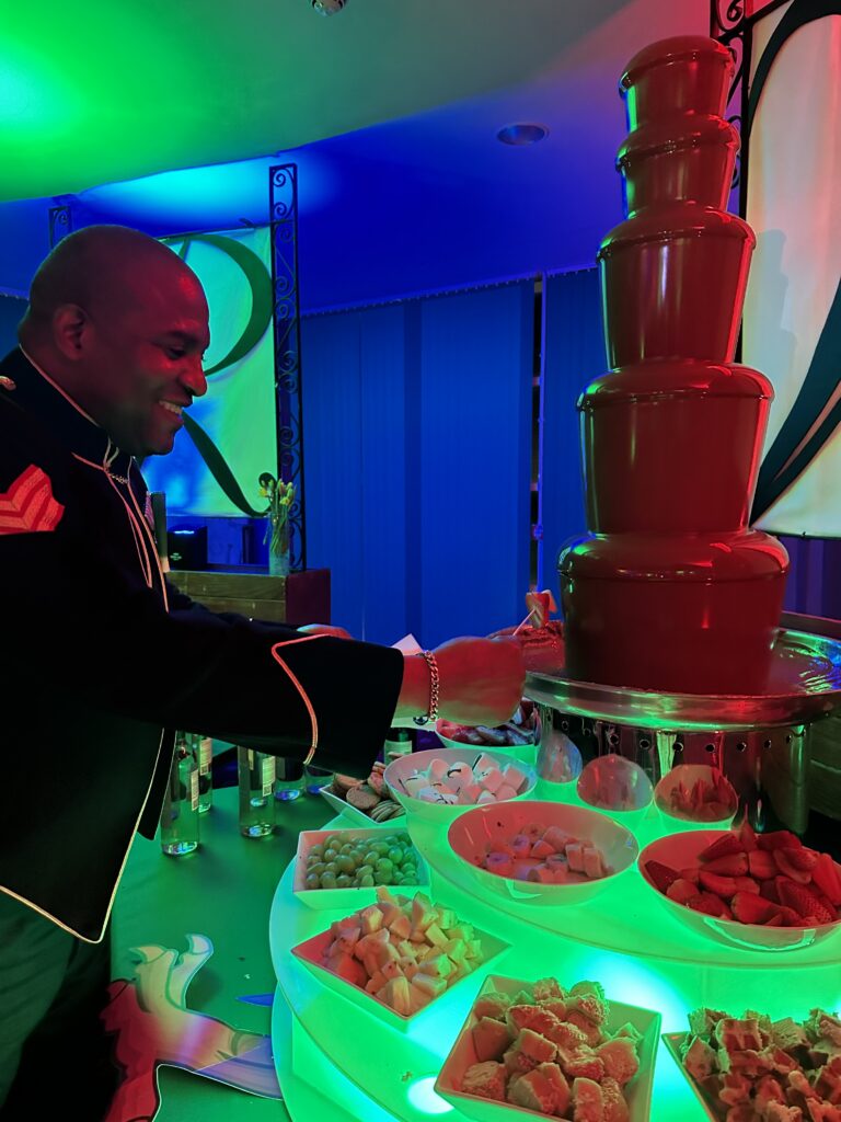 Chocolate fountain in use, wiltshire chocolate fountain