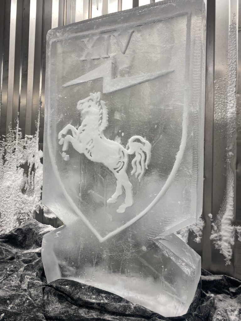 Horse ice sculpture ice luge