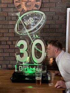 Rugby ball ice luge for 30th birthday