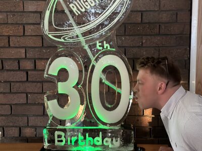Rugby ball ice luge for 30th birthday