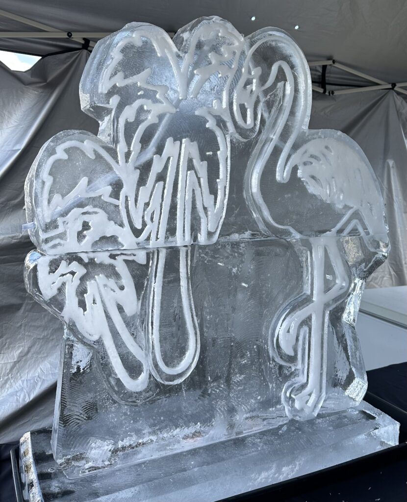 Flamingo ice sculpture drinks luge
