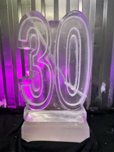 Number 30 ice sculpture vodka luge for a birthday in Essex