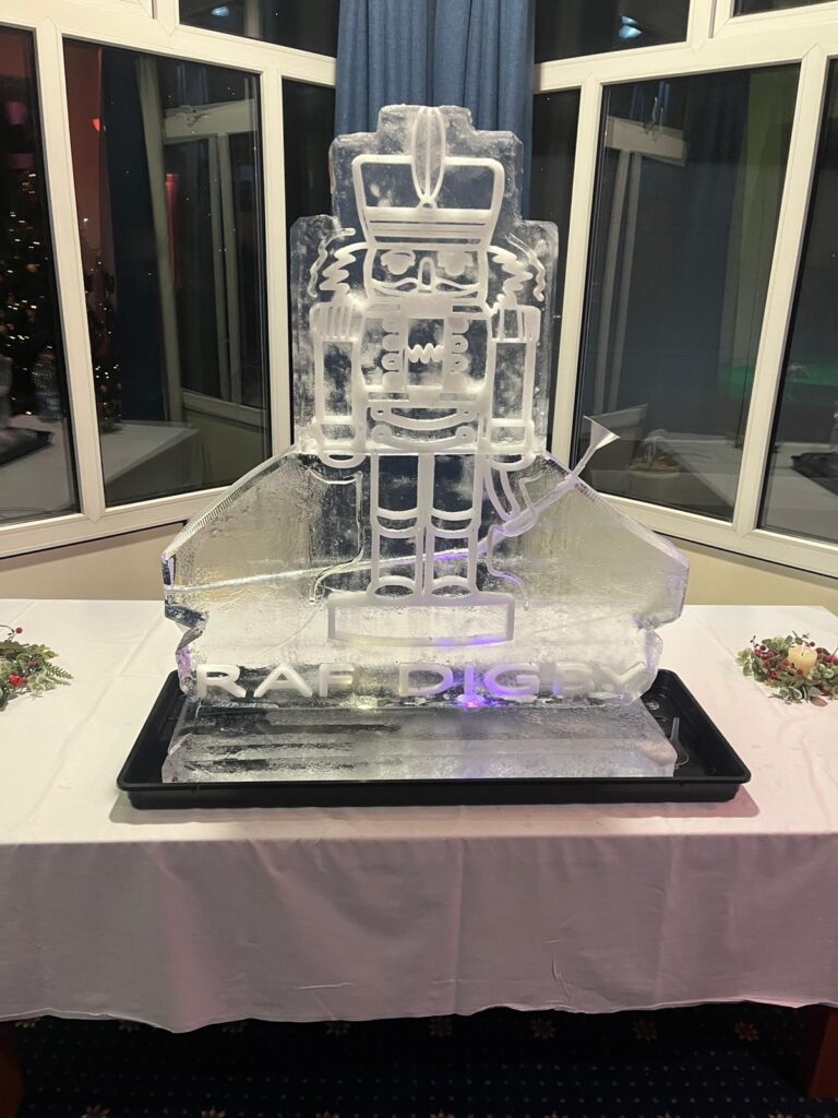Nutcracker ice sculpture vodka luge for RAF Digby in Lincolnshire