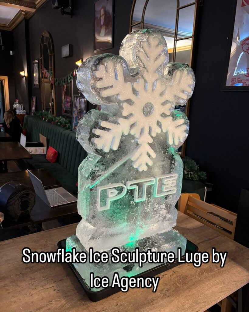 Snowflake and name vodka luge for Christmas party in Kensington