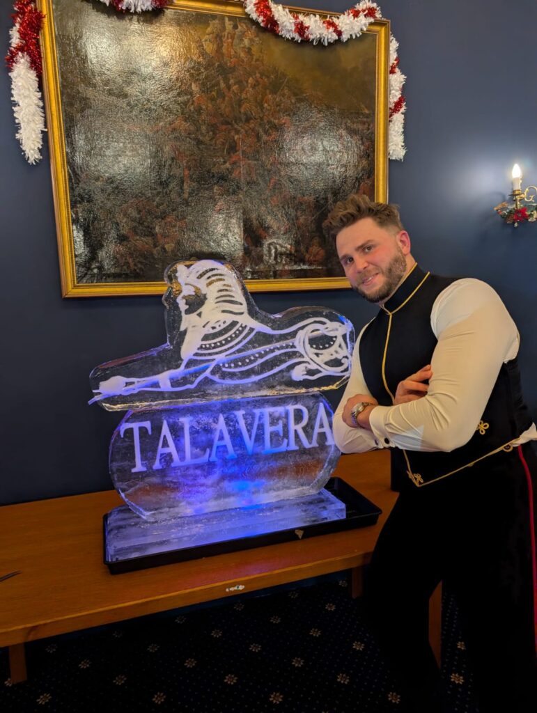 Talavera Sphinx ice sculpture vodka luge for 2nd Battalion Royal Anglian Regiment in Leicestershire