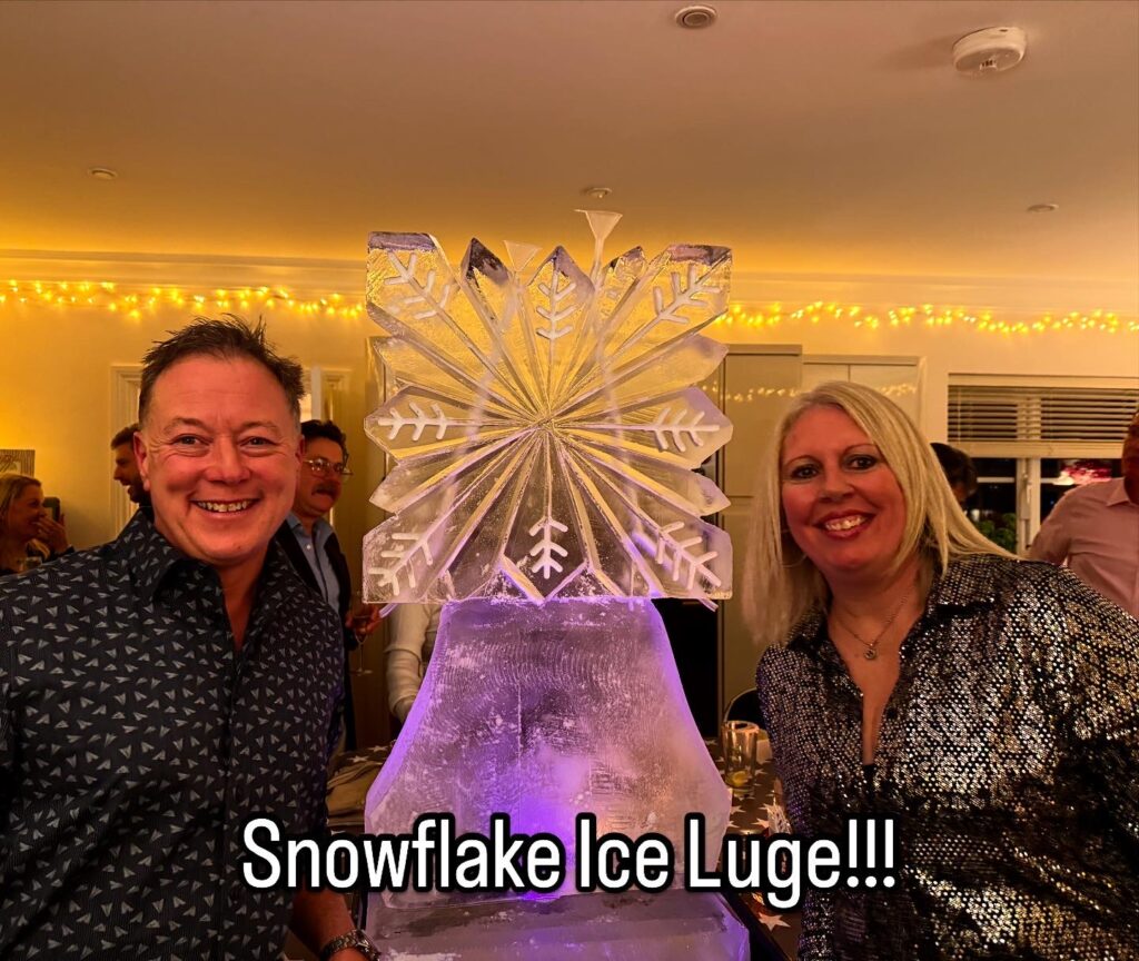 Snowflake ice luge for New Years Eve Party in Bedfordshire