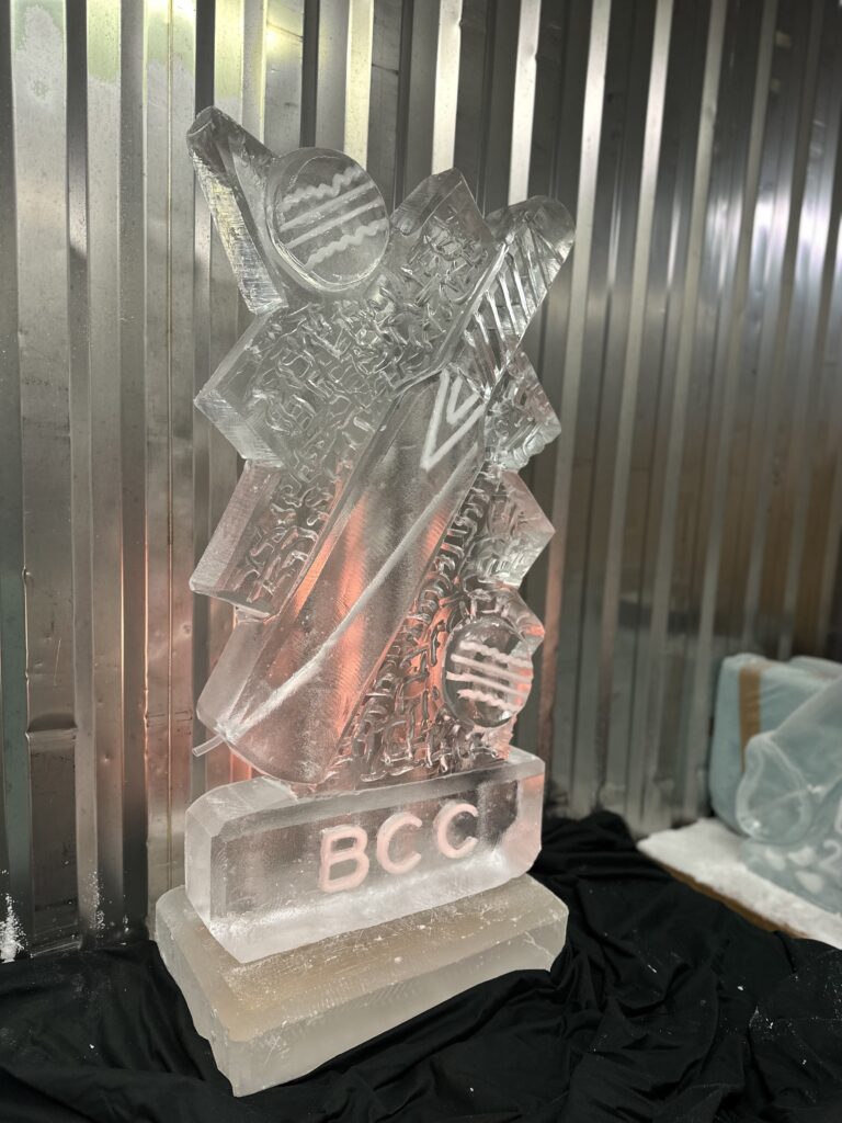 Cricket bat vodka luge - cricket club ice sculpture