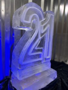 21 vodka luge - 21 ice sculpture lit blue