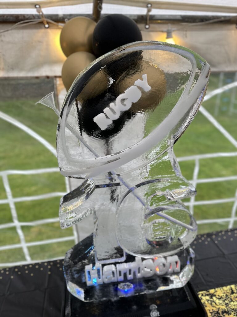 16th Birthday ice sculpture luge - Rugby ball vodka luge