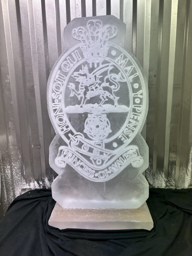 Princess of Wales' Royal Regiment ice sculpture vodka luge for dine out.