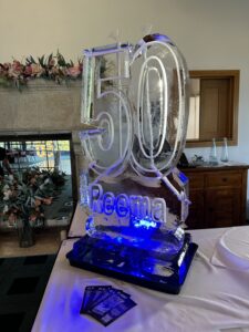 50 vodka luge ice sculpture for a birthday party at Richmond Golf Club