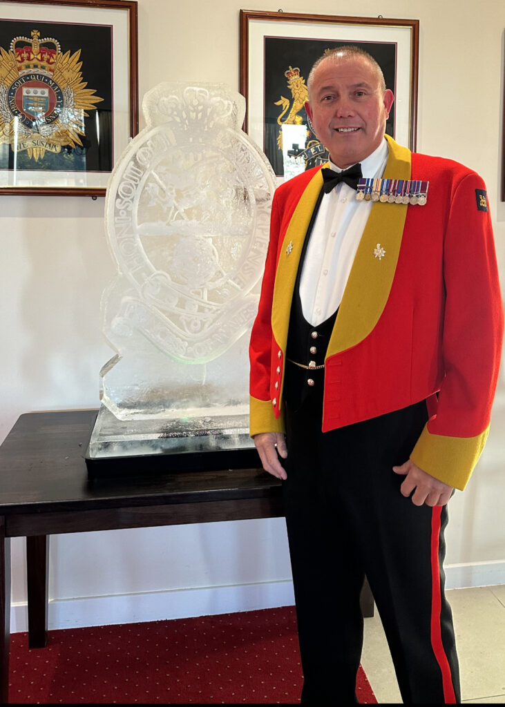 Princess of Wales' Royal Regiment ice sculpture vodka luge for dine out.
