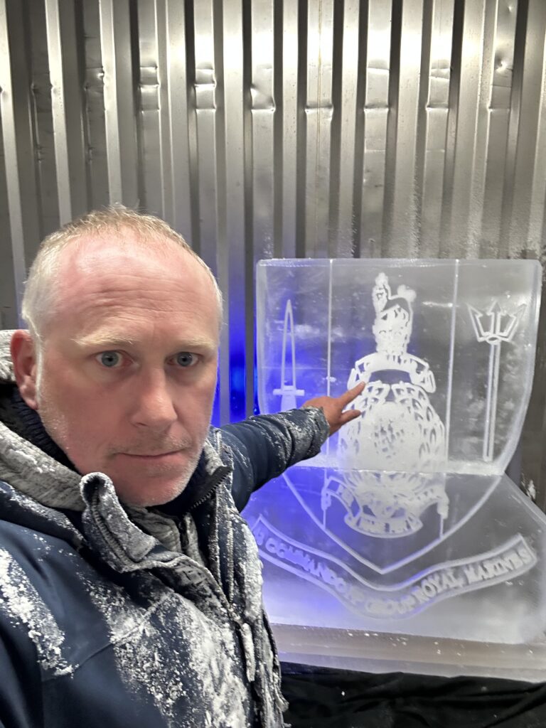43 Commando Force Protection Group Royal Marines vodka luge - Royal Marines ice sculpture in Faslane