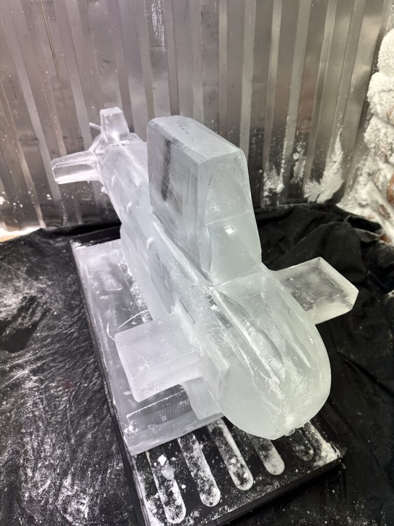 AUKUS submarine ice sculpture luge in Faslane naval base