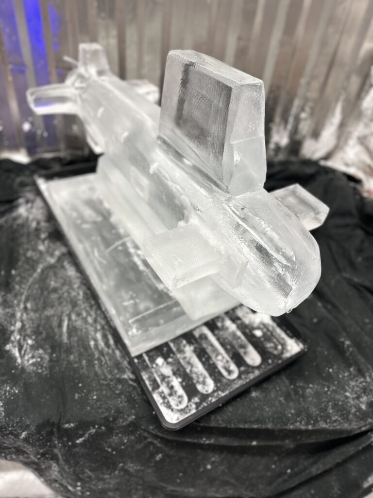 AUKUS submarine ice sculpture luge in Faslane naval base