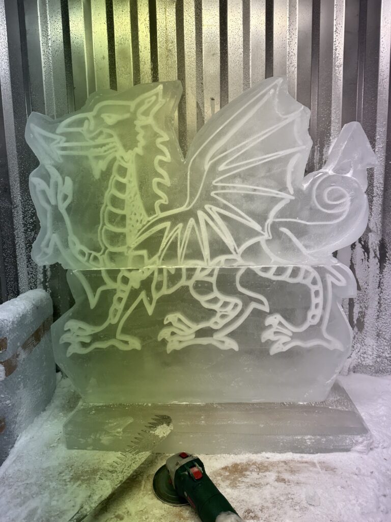 Welsh Dragon Vodka Luge set up in Cardiff Wales