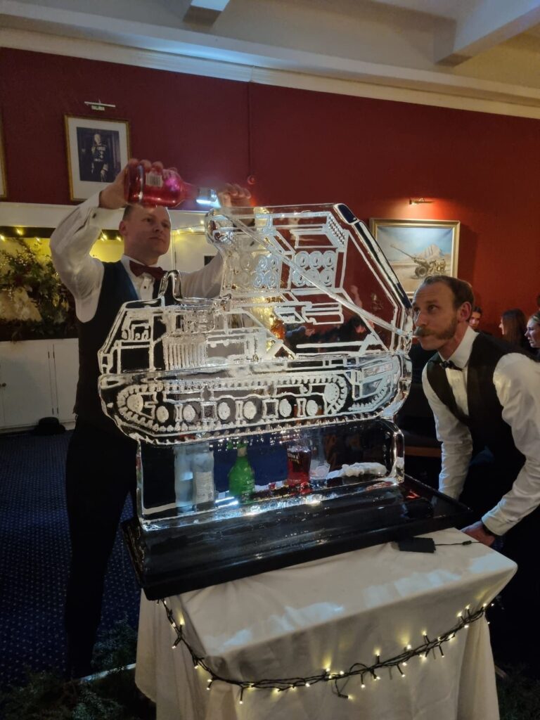Multiple Launch Rocket System ice sculpture vodka luge for 101st Regiment Royal Artillery in Newcastle