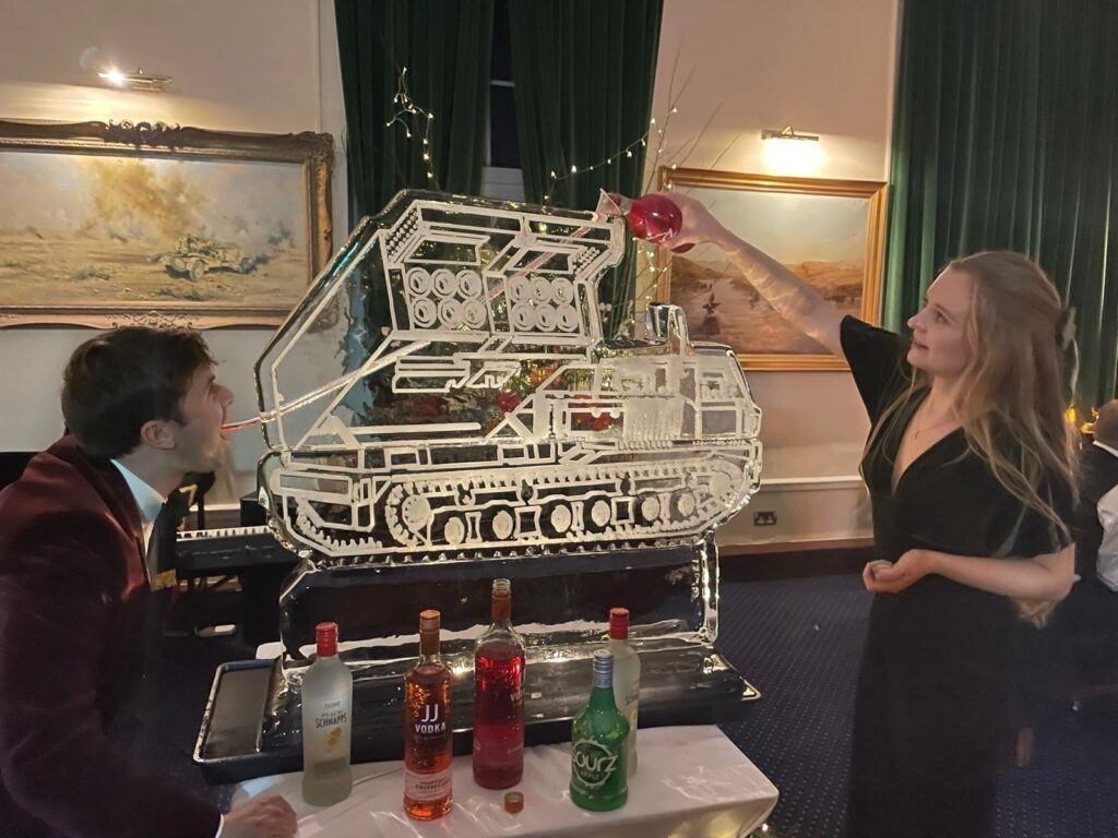 Multiple Launch Rocket System ice sculpture vodka luge for 101st Regiment Royal Artillery in Newcastle