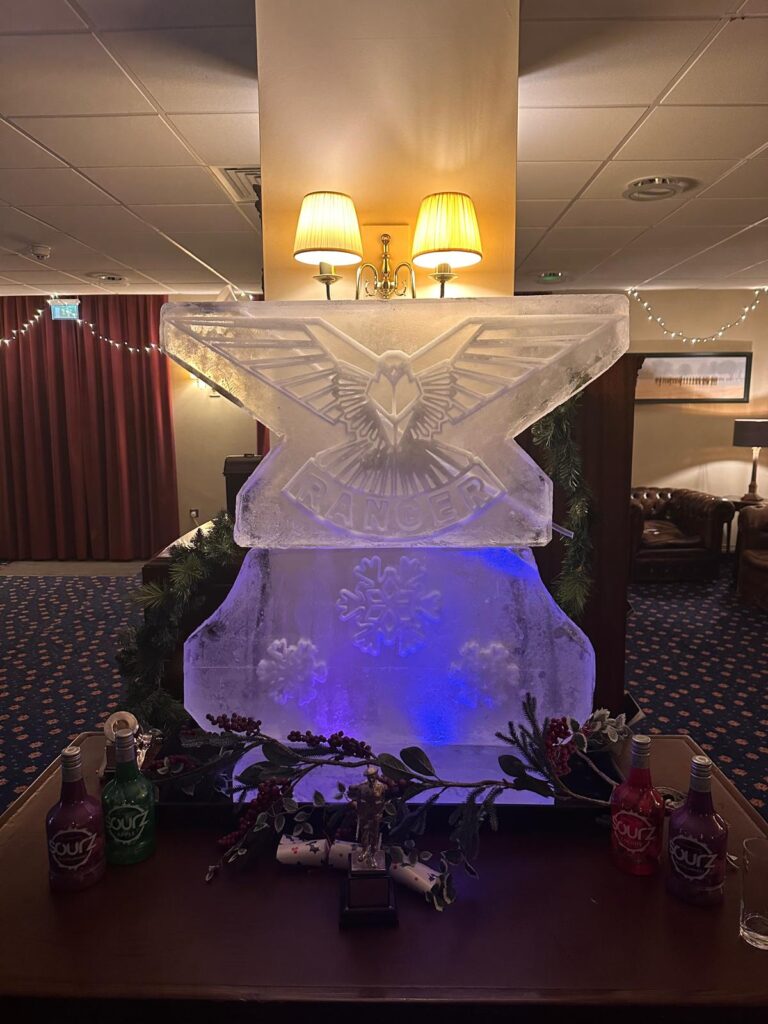 Rangers Regiment ice sculpture vodka luge in Aldershot