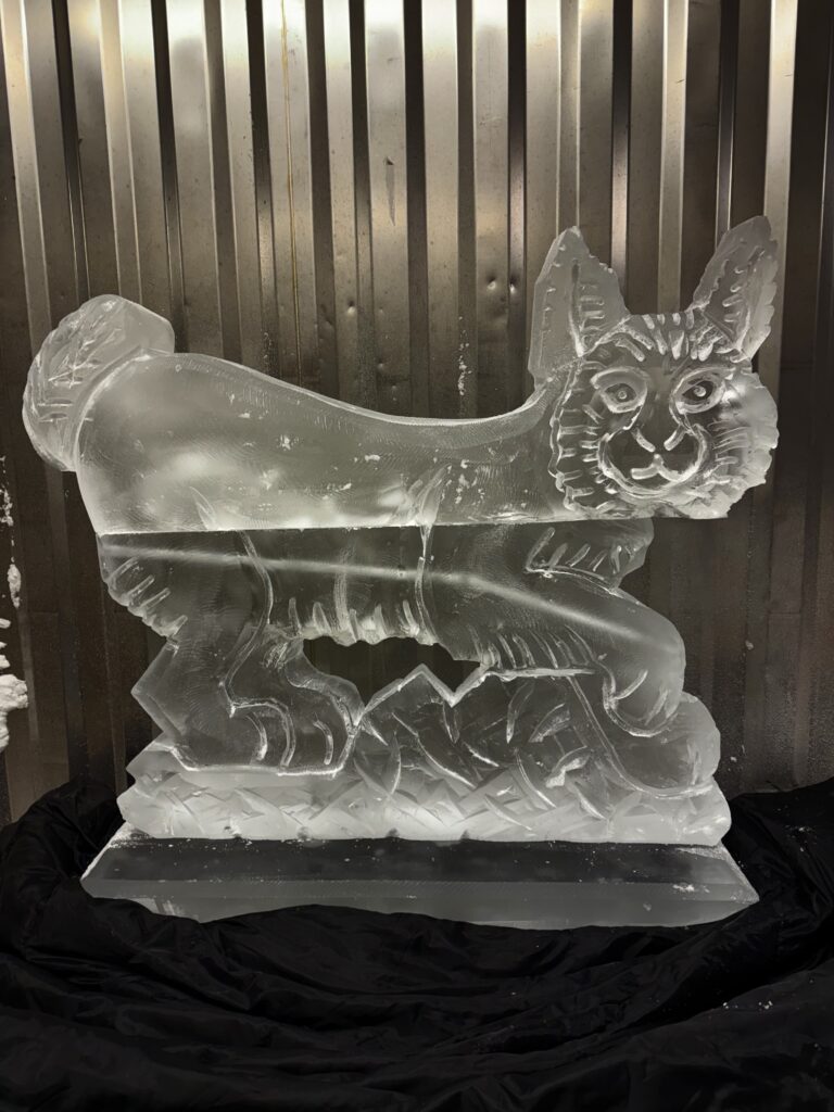 Lynx ice sculpture vodka luge for 39 Regiment Royal Signals in Bristol