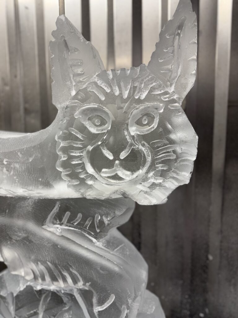 Lynx ice sculpture vodka luge for 39 Regiment Royal Signals in Bristol