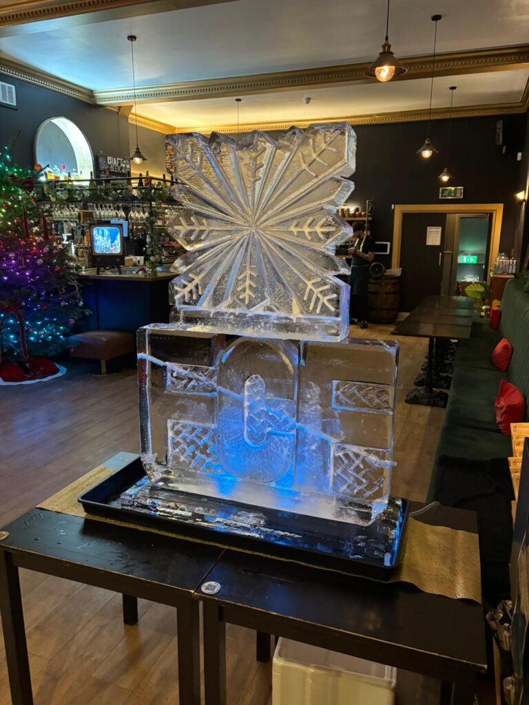 Snowflake ice sculpture luge for First Class Fitness in Weymouth