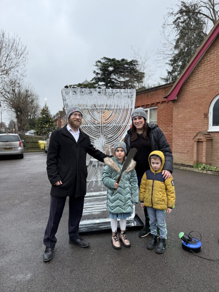 2m high Menorah Ice Sculpture for hanukkah celebrations with lubavitch Radlett Hertfordshire