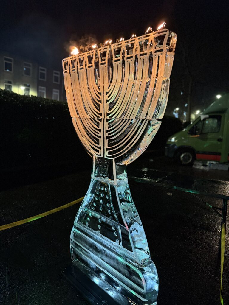 2m high Menorah Ice Sculpture for hanukkah celebrations in St Albans
