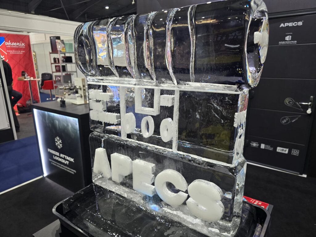 AP Cylinder Lock Ice Sculpture at Telford International Centre