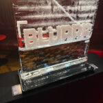 Blurrr logo ice sculpture luge for launch party in Piccadilly London