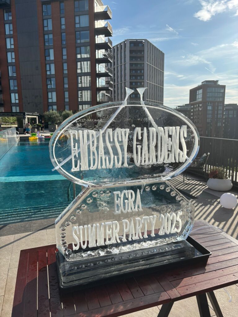 Ice Luge for Embassy Gardens summer party in Nine Elms London