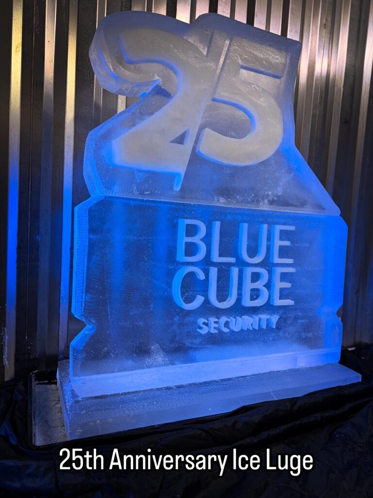 Blue Cube 25th Anniversary ice sculpture luge at Oxo Tower London
