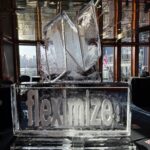 Ice Sculpture of Fleximize logo on Sunborn yacht in Victoria Dock London