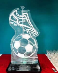 Football themed ice luge for a party in Weybridge in Surrey
