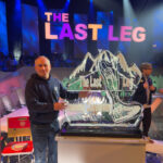 The Last Leg tv show ice sculpture luge of a prosthetic leg for channel 4
