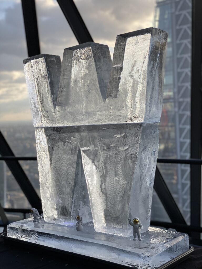 Letter W Ice Sculpture for a party in the Gherkin in London