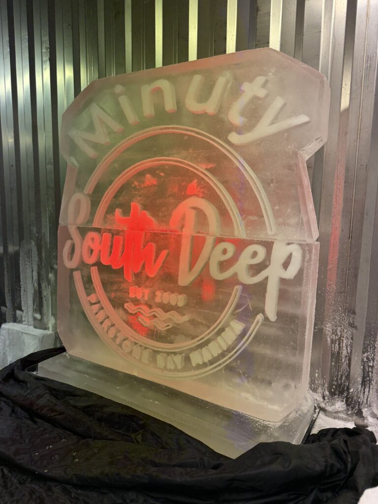 Ice sculpture for South Deep bar in Poole harbour marina